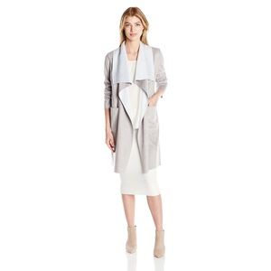 Belle Badgley Mischa Woman's Jojo Faux Suede Gray Duster Jacket Sz L